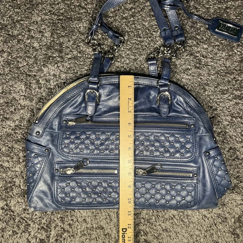Dark Blue leather studded silver  BADGLEY MISCHKA American Glamour  shoulder bag